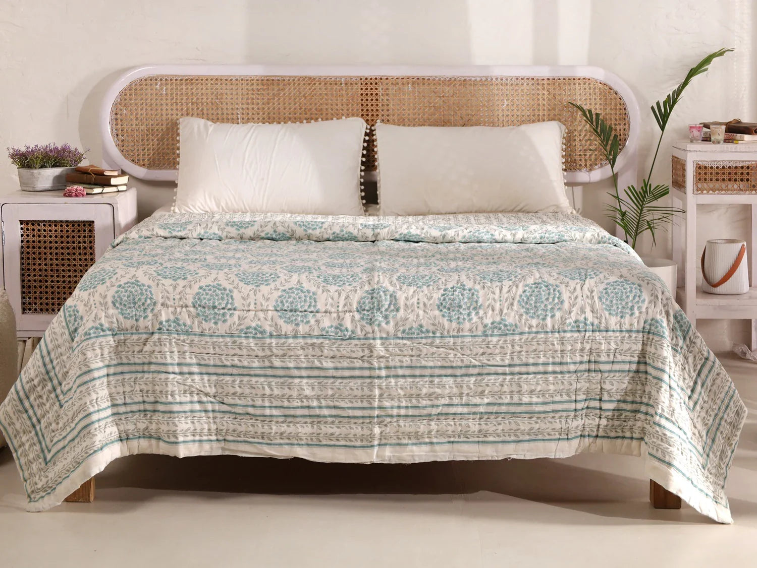 All Season Jaipuri Quilt | 100% Pure Cotton | Block Print | Double Bed - Rhea